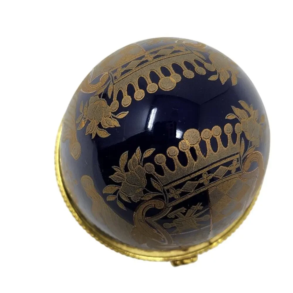Vintage Cobalt Blue Gold Porcelain Decorative Trinket Faberge Egg Jewelry Box